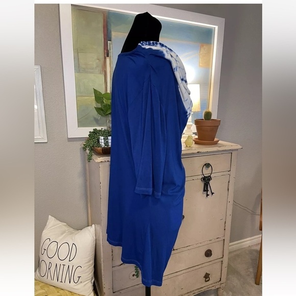 Soft Surroundings Top 1X Cowl Neck Tie Dye Blue Jersey Soft Vacation Beach USA - Picture 6 of 9
